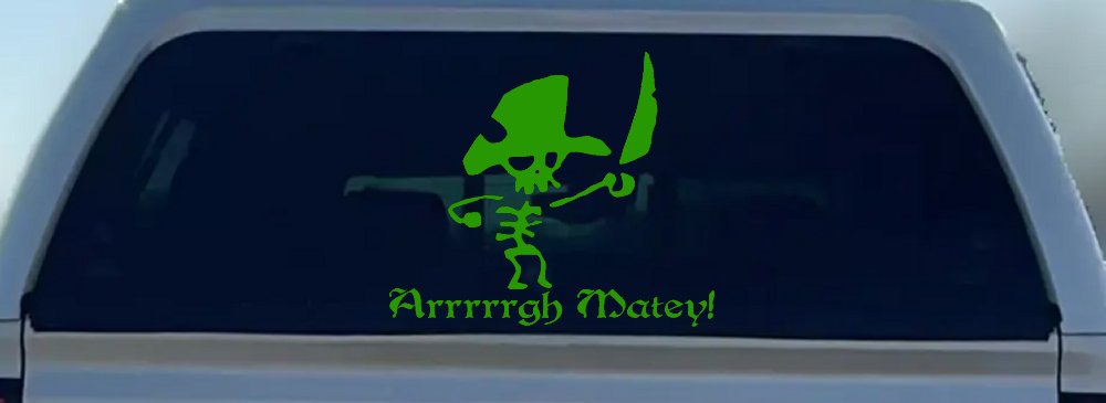 Cute Pirate Skeleton Arrrrrgh Matey Skulls Car or Truck Window Decal Sticker (Lime)