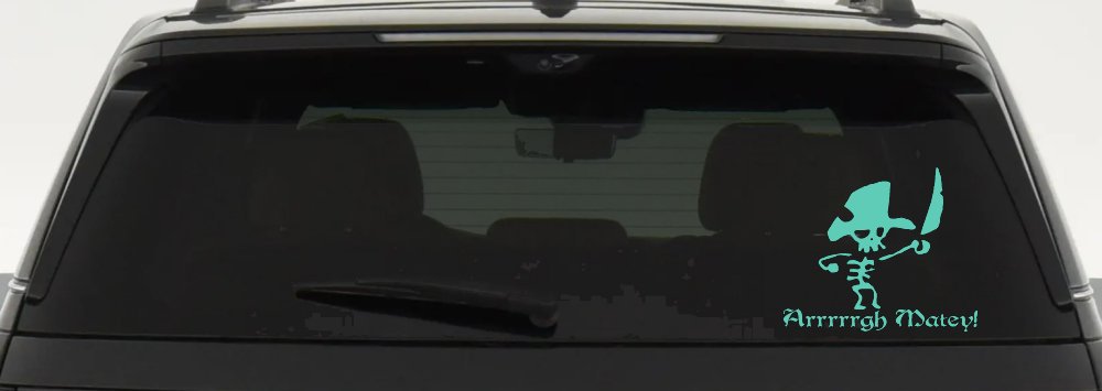 Cute Pirate Skeleton Arrrrrgh Matey Skulls Car or Truck Window Decal Sticker (Mint)