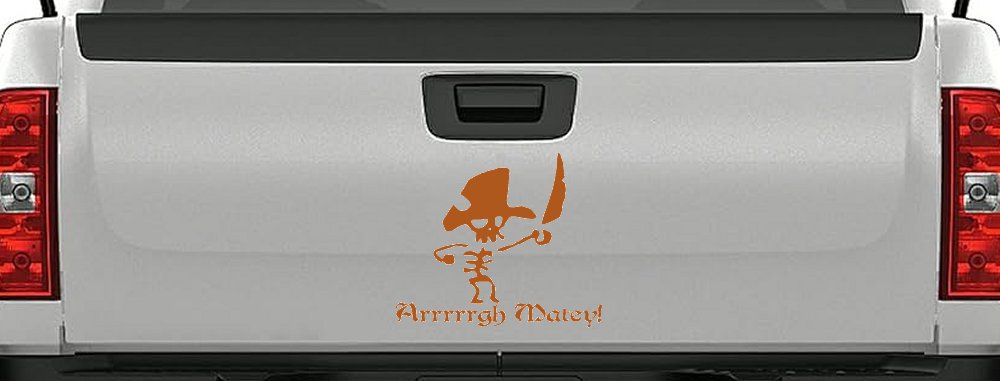 Cute Pirate Skeleton Arrrrrgh Matey Skulls Car or Truck Window Decal Sticker (Nut Brown)