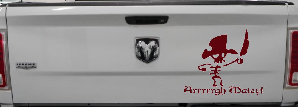 Cute Pirate Skeleton Arrrrrgh Matey Skulls Car or Truck Window Decal Sticker (Purple Red)