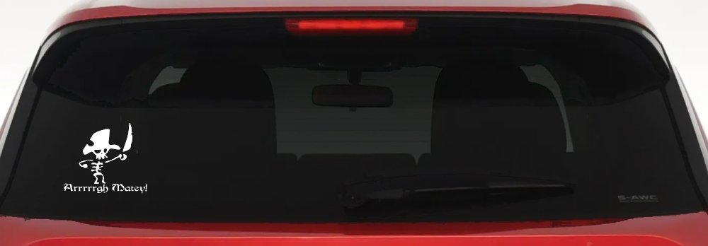 Cute Pirate Skeleton Arrrrrgh Matey Skulls Car or Truck Window Decal Sticker (White)