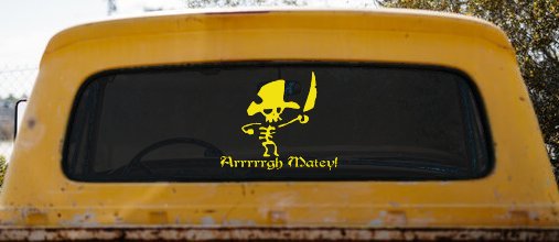 Cute Pirate Skeleton Arrrrrgh Matey Skulls Car or Truck Window Decal Sticker (Yellow)