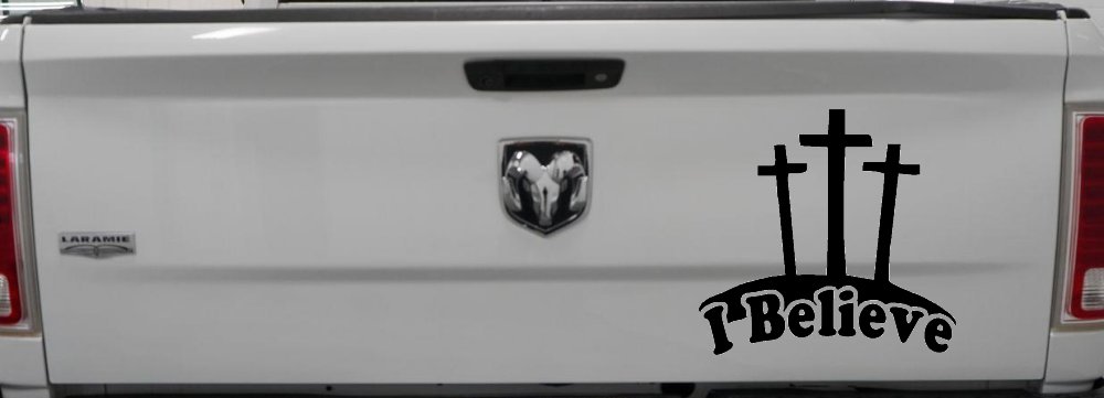 3 Crosses I Believe Christian Car or Truck Window Decal Sticker (Black)