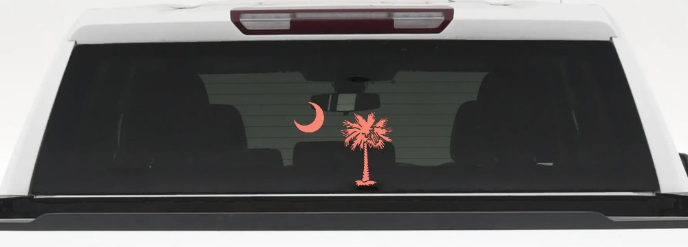 Palmetto Moon and Palm Tree Car or Truck Window Decal Sticker (Coral)