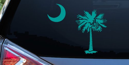 Palmetto Moon and Palm Tree Car or Truck Window Decal Sticker (Turquoise)