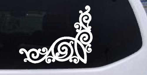 Inside Corner Swirl Car or Truck Window Decal Sticker (White)