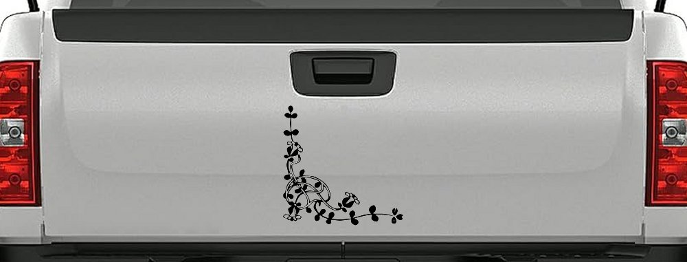 Floral Vine Inside Corner Swirl Car or Truck Window Decal Sticker (Black)