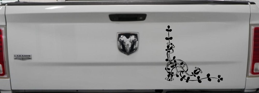 Floral Vine Inside Corner Swirl Car or Truck Window Decal Sticker (Black)