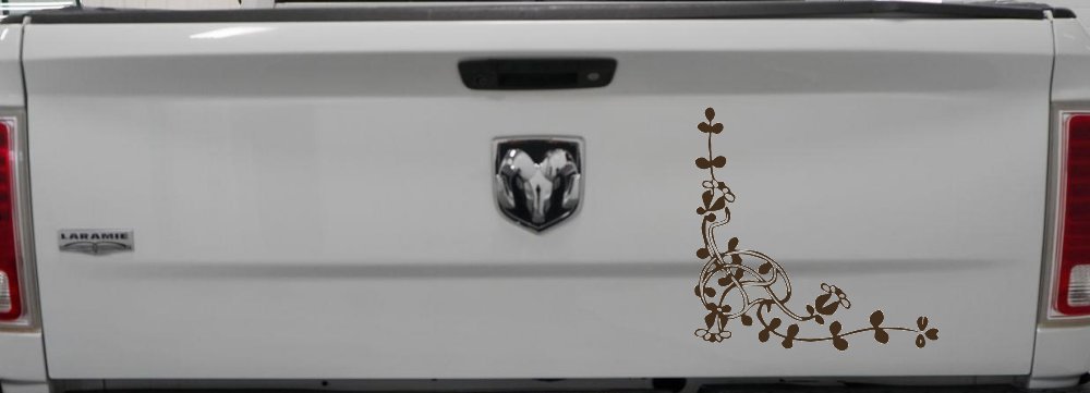 Floral Vine Inside Corner Swirl Car or Truck Window Decal Sticker (Brown)