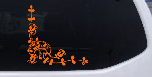 Floral Vine Inside Corner Swirl Car or Truck Window Decal Sticker (Orange)