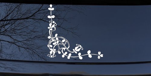 Floral Vine Inside Corner Swirl Car or Truck Window Decal Sticker (White)