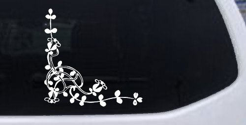 Floral Vine Inside Corner Swirl Car or Truck Window Decal Sticker (White)