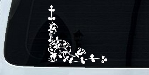 Floral Vine Inside Corner Swirl Car or Truck Window Decal Sticker (White)