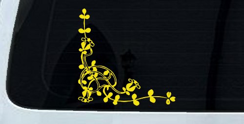 Floral Vine Inside Corner Swirl Car or Truck Window Decal Sticker (Yellow)