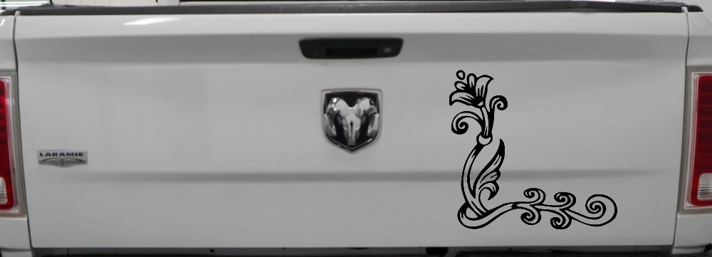 Flower Vine Corner Swirl Car or Truck Window Decal Sticker (Black)