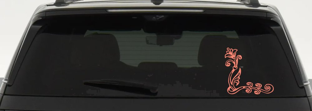 Flower Vine Corner Swirl Car or Truck Window Decal Sticker (Coral)
