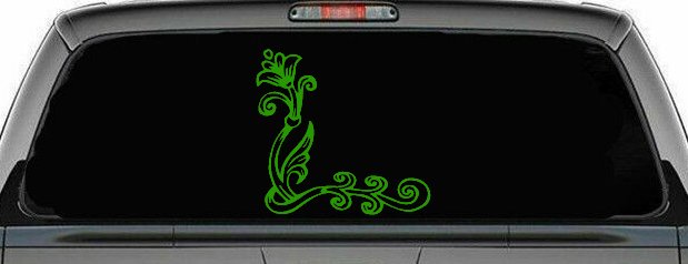 Flower Vine Corner Swirl Car or Truck Window Decal Sticker (Lime)