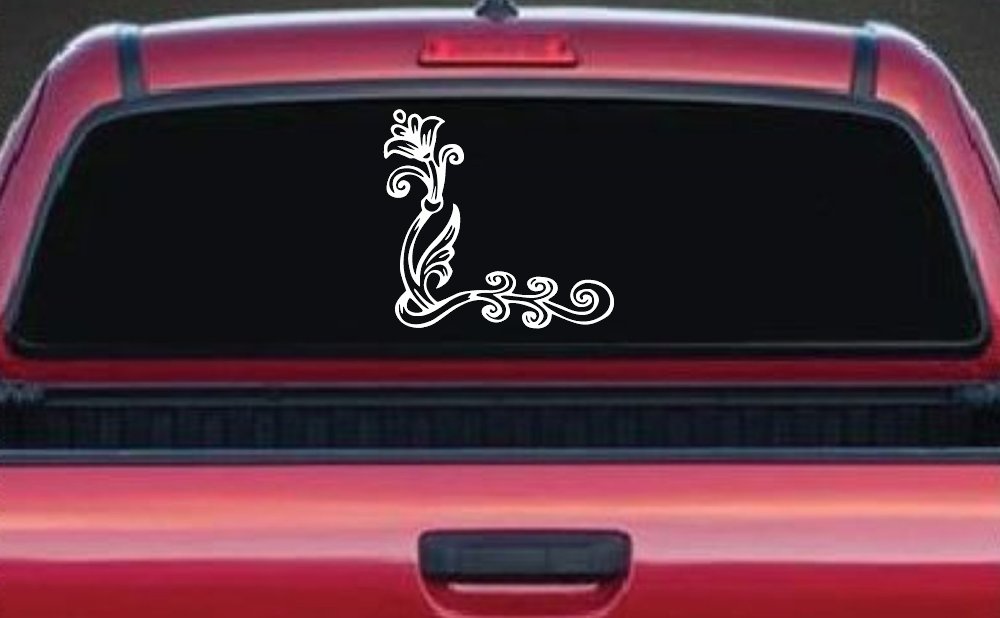 Flower Vine Corner Swirl Car or Truck Window Decal Sticker (White)