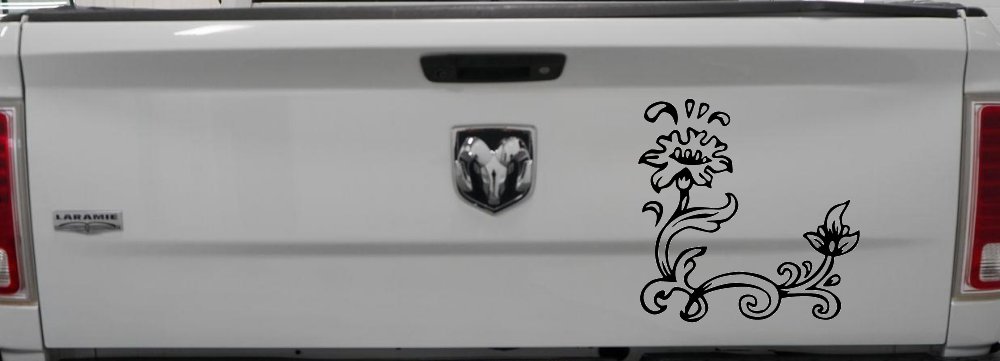 Flower Vine Corner Swirl Car or Truck Window Decal Sticker (Black)