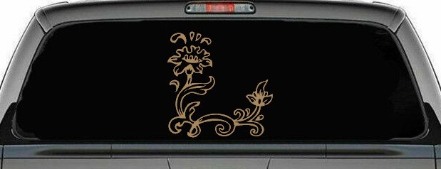 Flower Vine Corner Swirl Car or Truck Window Decal Sticker (Light Brown)