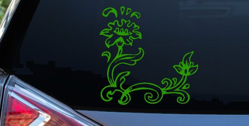 Flower Vine Corner Swirl Decal for Car Truck Windows Floral Sticker (Lime)
