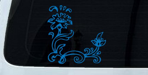 Flower Vine Corner Swirl Car or Truck Window Decal Sticker (Sky Blue)