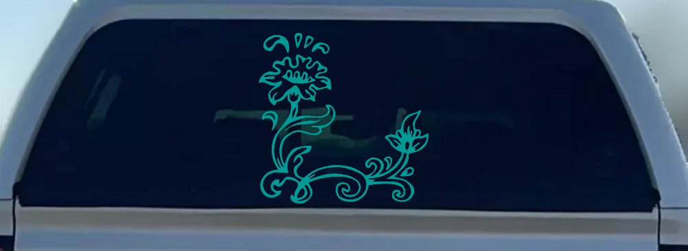 Flower Vine Corner Swirl Decal for Car Truck Windows Floral Sticker (Turquoise)