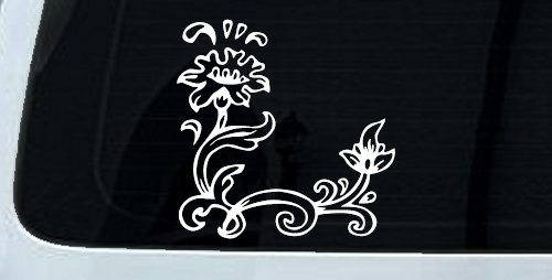 Flower Vine Corner Swirl Car or Truck Window Decal Sticker (White)