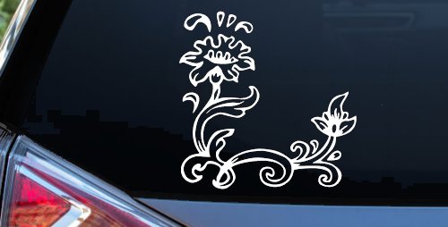 Flower Vine Corner Swirl Car or Truck Window Decal Sticker (White)