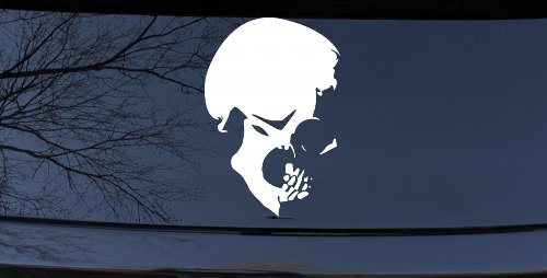 Skull Side View Car or Truck Window Decal Sticker (White)