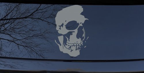 Skull Shadowed Side Car or Truck Window Decal Sticker (Telegrey)