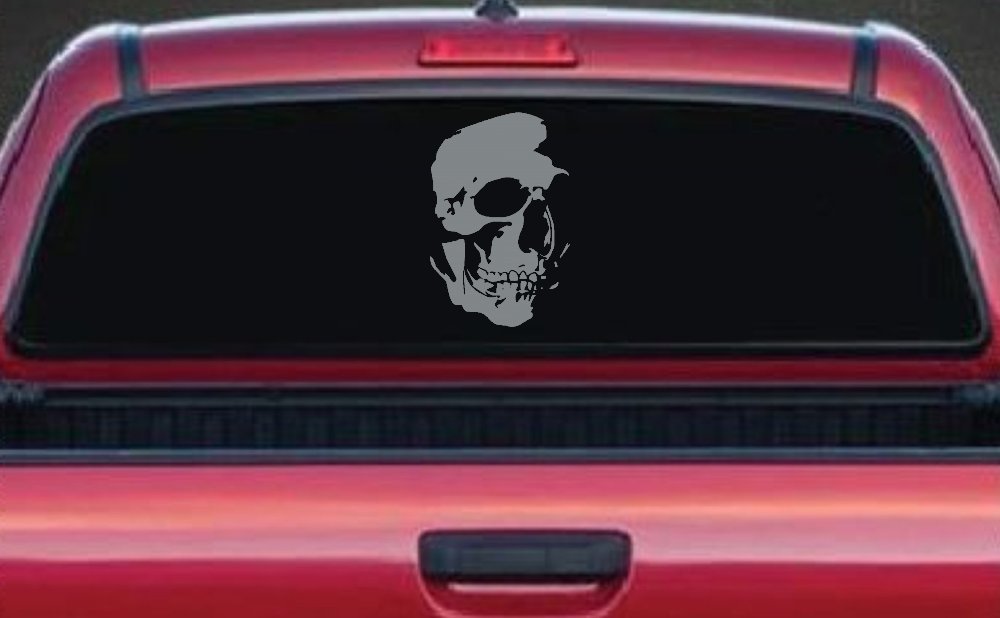 Skull Shadowed Side Car or Truck Window Decal Sticker (Telegrey)