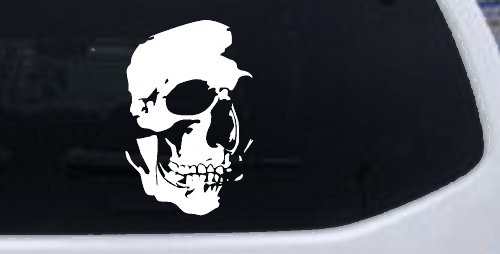 Skull Shadowed Side Car or Truck Window Decal Sticker (White)