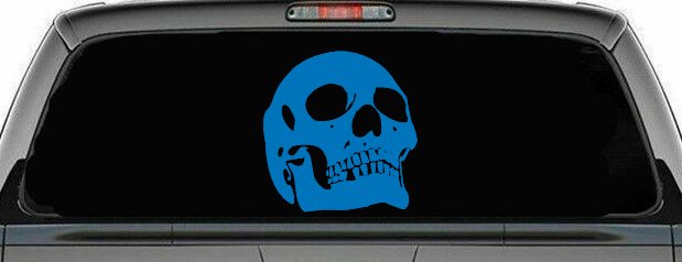 Skull Front View Skulls Car or Truck Window Decal Sticker (Sky Blue)