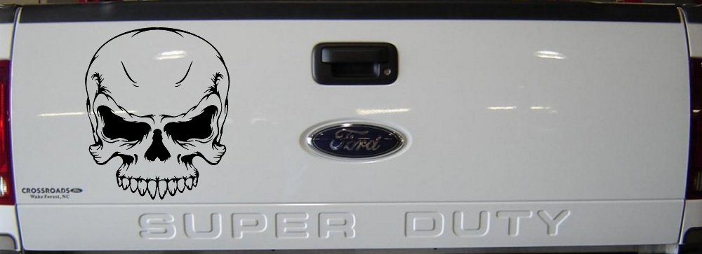 Mean Looking Skull Car or Truck Window Decal Sticker (Black)