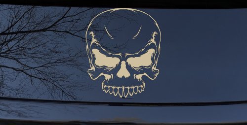 Mean Looking Skull Car or Truck Window Decal Sticker (Desert Sand)