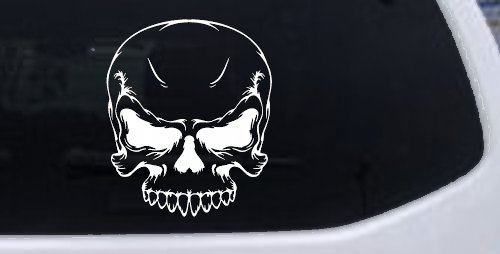 Mean Looking Skull Car or Truck Window Decal Sticker (White)