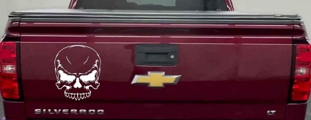 Mean Looking Skull Car or Truck Window Decal Sticker (White)