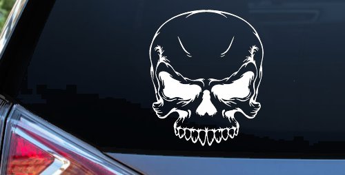 Mean Looking Skull Car or Truck Window Decal Sticker (White)