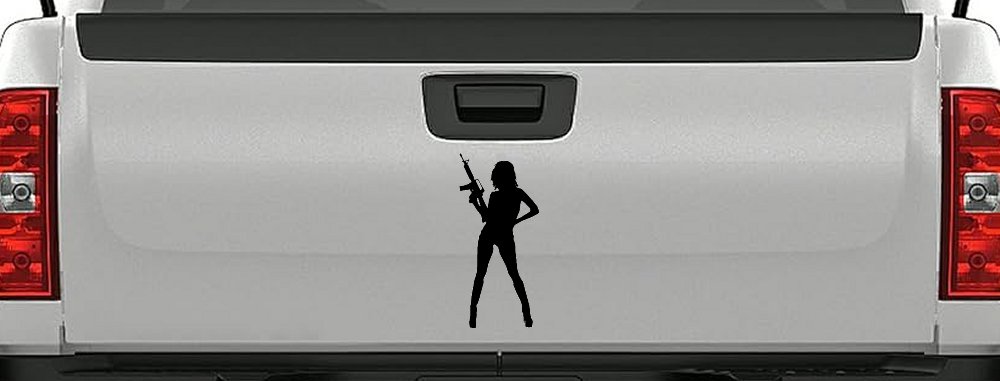 Girl With AR15 Gun Car or Truck Window Decal Sticker (Black)