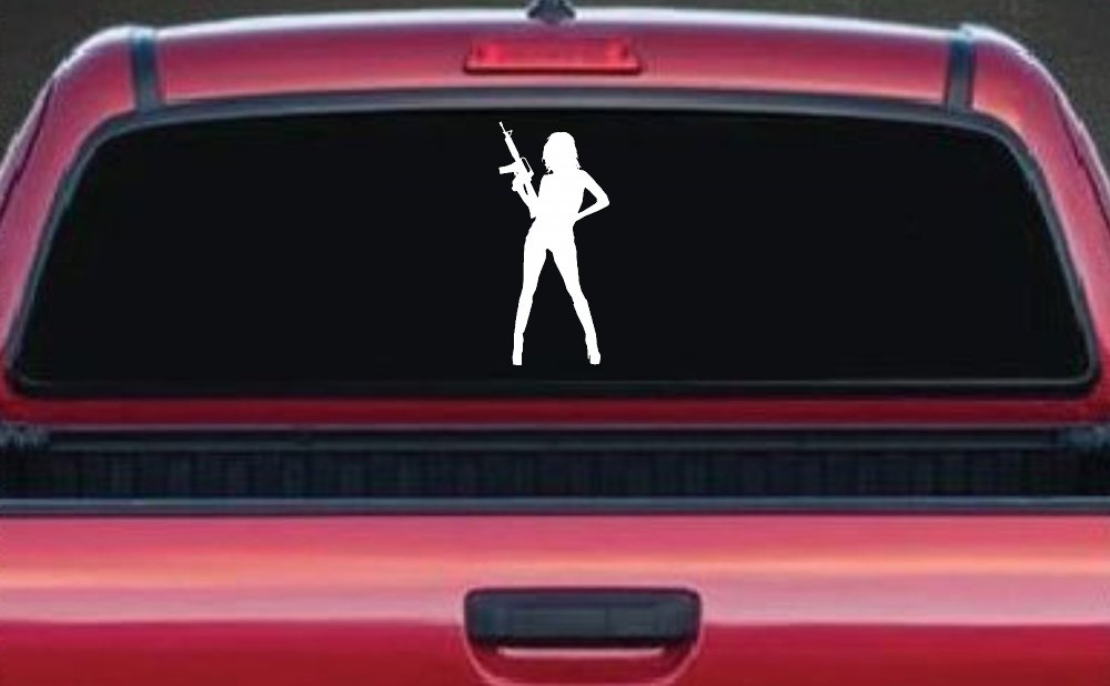 Girl With AR15 Gun Car or Truck Window Decal Sticker