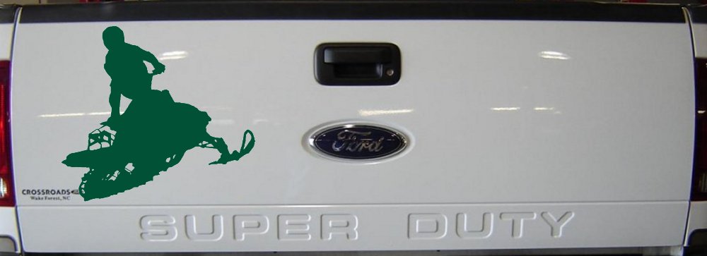 Snowmobile Trick Vinyl Decal - Car Truck Window Sticker - Extreme Sports (Dark Green)