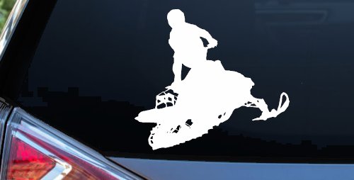 Snowmobile Trick Vinyl Decal - Car Truck Window Sticker - Extreme Sports (White)
