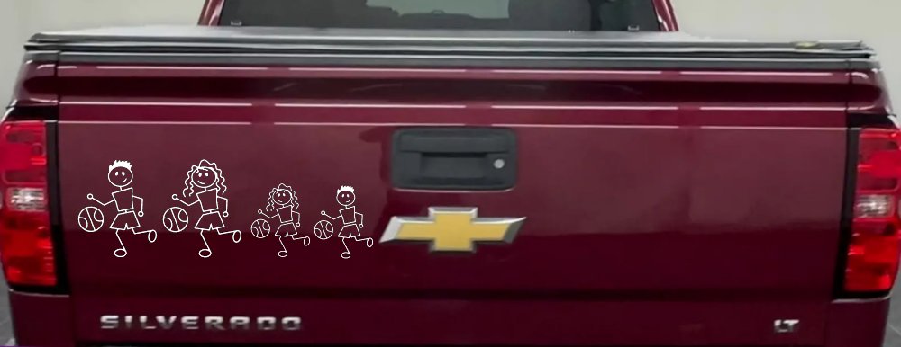 Basketball Stick Family Car or Truck Window Decal Sticker (White)