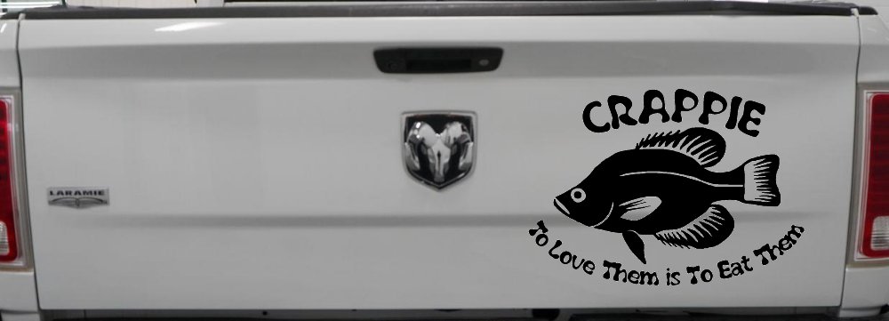 Crappie Fishing Decal - Love Them Eat Them - Car Truck Window Sticker (Black)