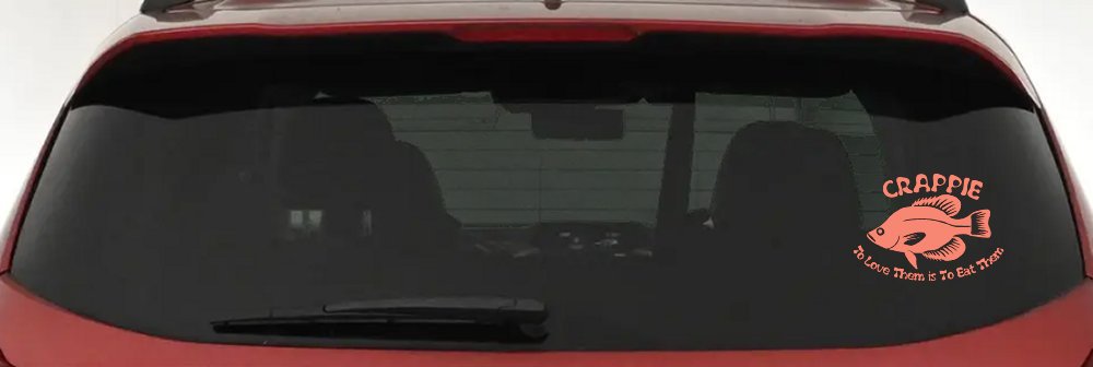 Crappie Fishing Decal - Love Them Eat Them - Car Truck Window Sticker (Coral)