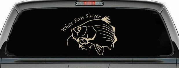 White Bass Slayer Fishing Car or Truck Window Decal Sticker (Desert Sand)