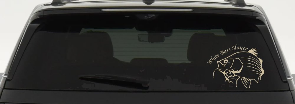 White Bass Slayer Fishing Car or Truck Window Decal Sticker (Desert Sand)
