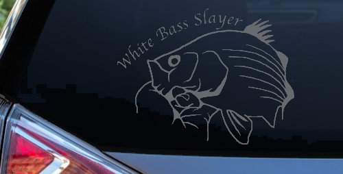 White Bass Slayer Fishing Car or Truck Window Decal Sticker (Silver)