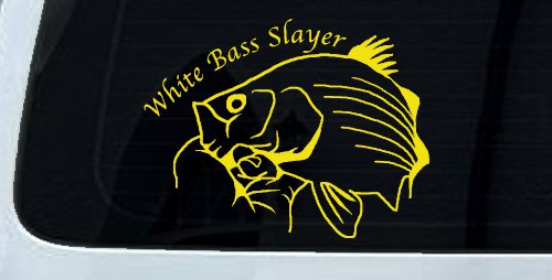 White Bass Slayer Decal for Car Truck Window Fishing Sticker (Yellow)
